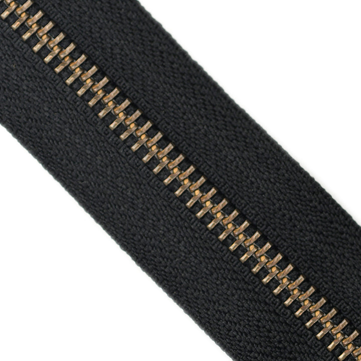 YKK METAL NO.5 ZIPPER CHAIN ANTIQUE GOLD COL 580 BLACK