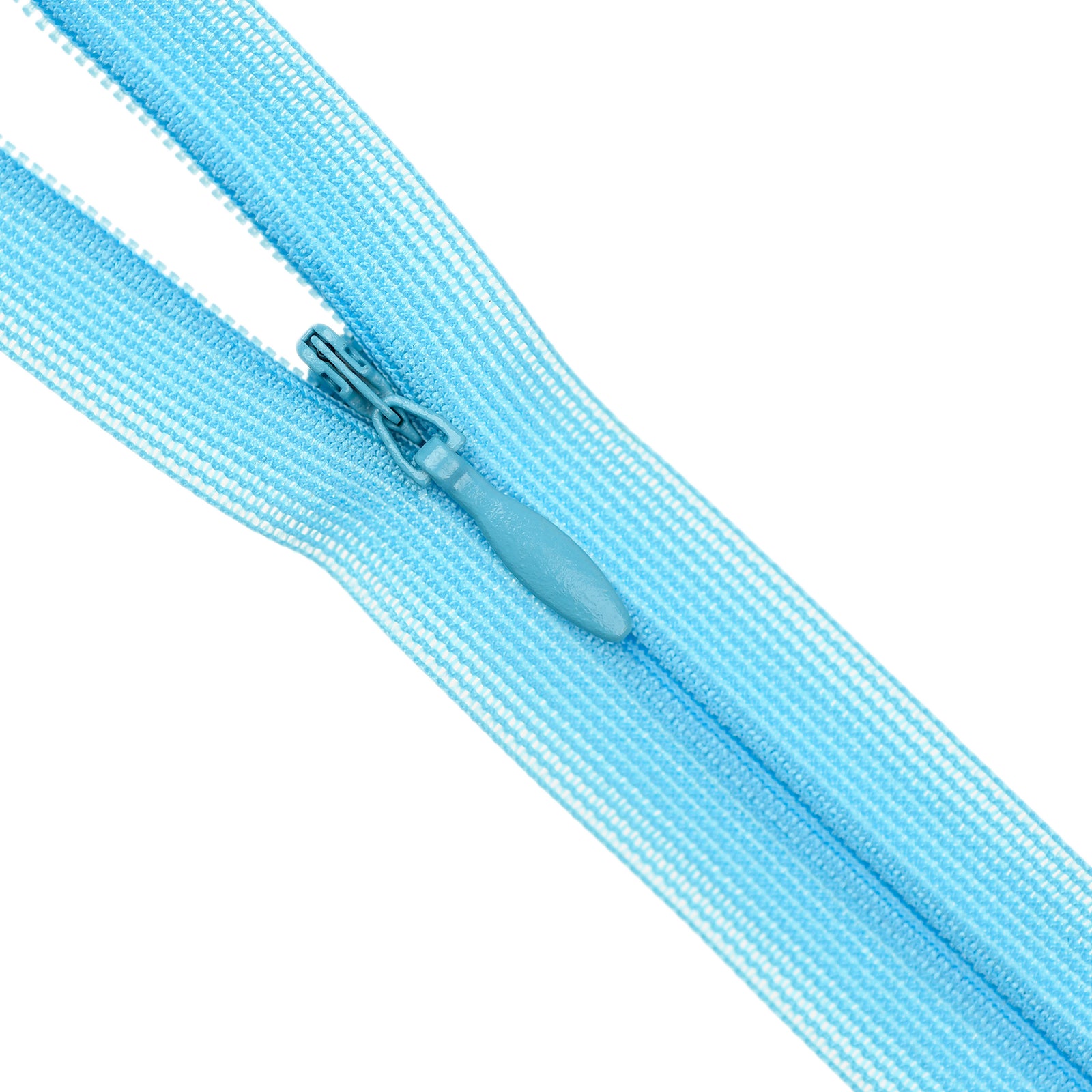 Sky blue invisible zipper on a white background