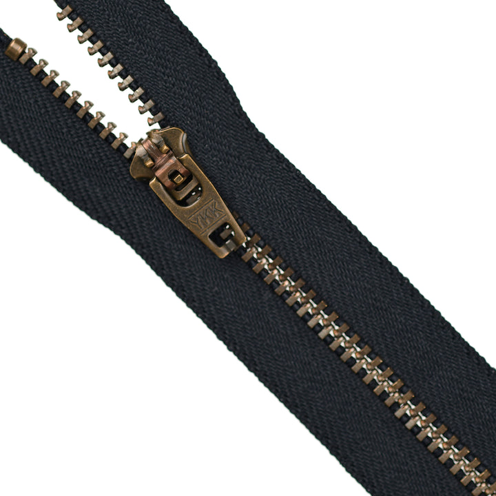 YKK JEAN ZIP NO.4.5 ANTIQUE GOLD COL 233 DARK NAVY