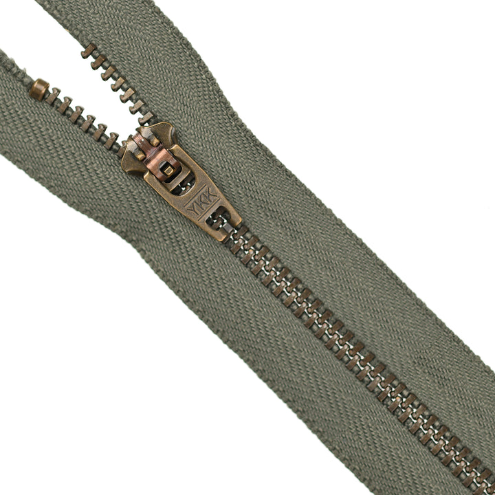 YKK JEAN ZIP NO.4.5 ANTIQUE GOLD COL 282 DARK MOSS GREEN