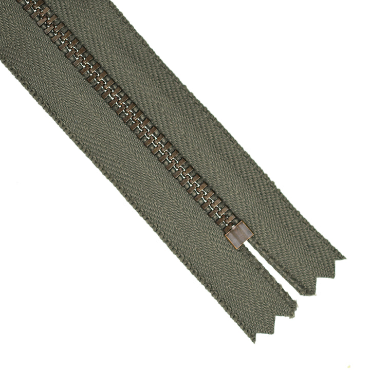 YKK JEAN ZIP NO.4.5 ANTIQUE GOLD COL 282 DARK MOSS GREEN