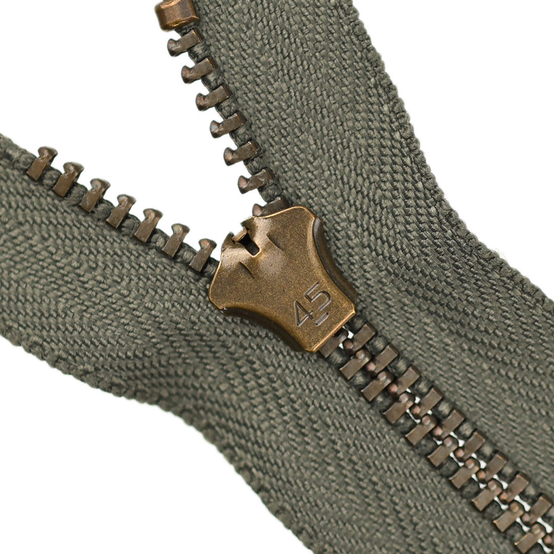 YKK JEAN ZIP NO.4.5 ANTIQUE GOLD COL 282 DARK MOSS GREEN