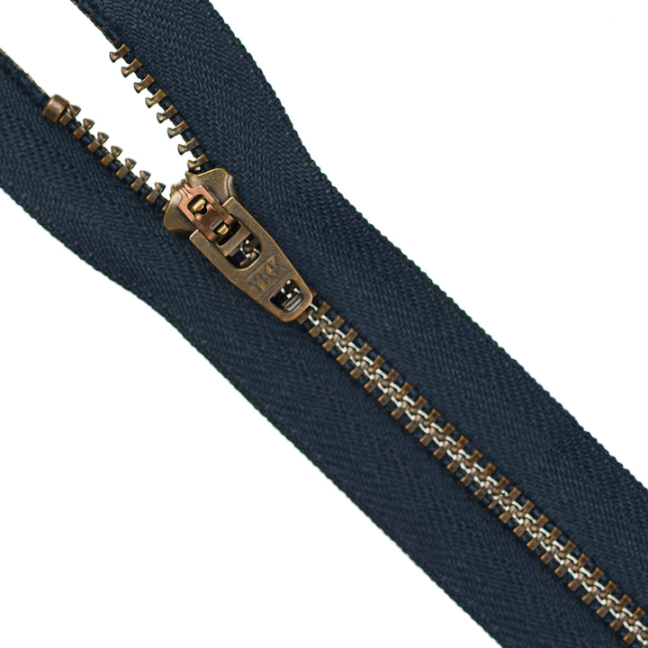 YKK JEAN ZIP NO.4.5 ANTIQUE GOLD COL 560 NAVY