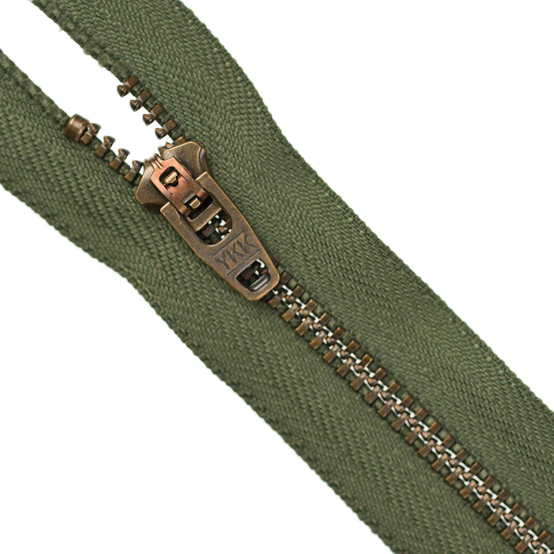 YKK JEAN ZIP NO.4.5 ANTIQUE GOLD COL 566 HUNTER GREEN