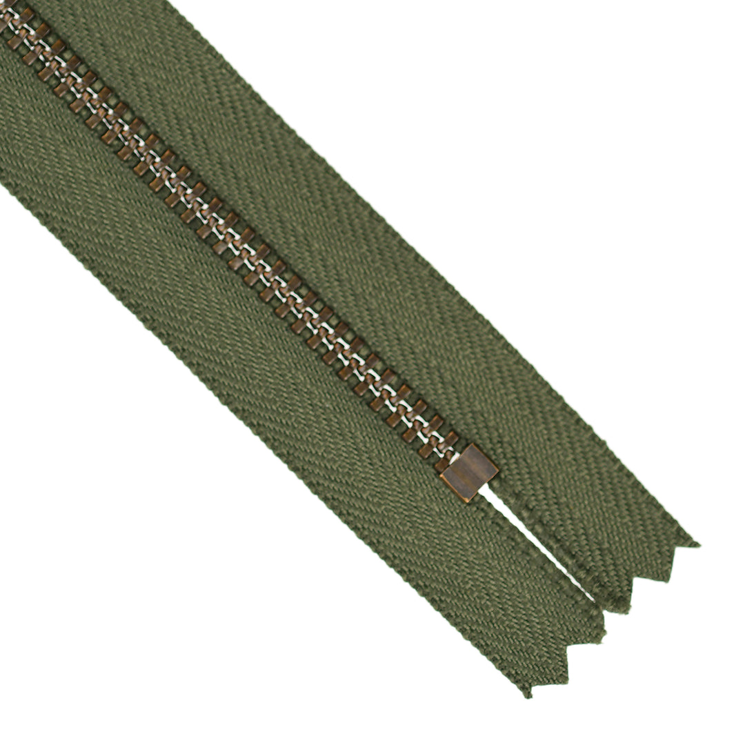 YKK JEAN ZIP NO.4.5 ANTIQUE GOLD COL 566 HUNTER GREEN