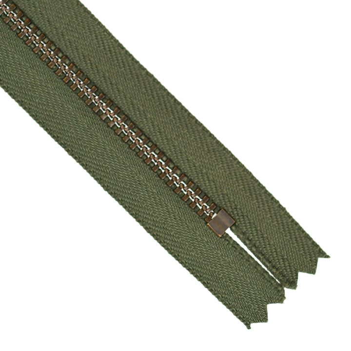 YKK JEAN ZIP NO.4.5 ANTIQUE GOLD COL 566 HUNTER GREEN