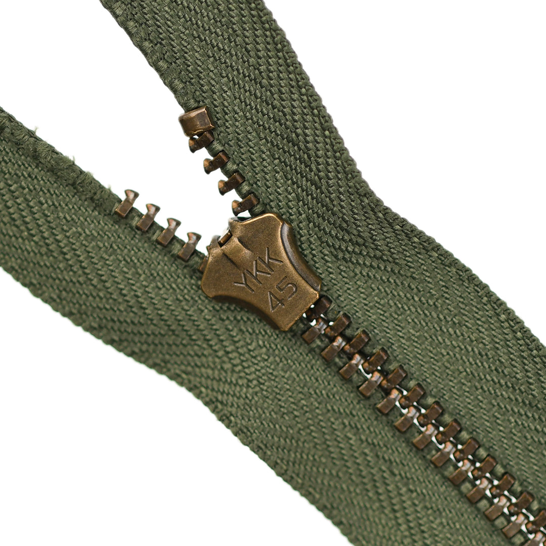 YKK JEAN ZIP NO.4.5 ANTIQUE GOLD COL 566 HUNTER GREEN
