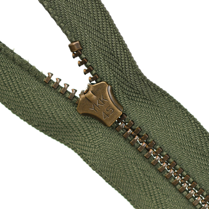 YKK JEAN ZIP NO.4.5 ANTIQUE GOLD COL 566 HUNTER GREEN