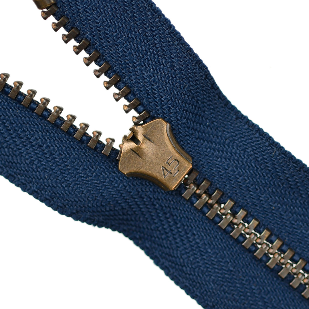 YKK JEAN ZIP NO.4.5 ANTIQUE GOLD COL 919 DEEP BLUE