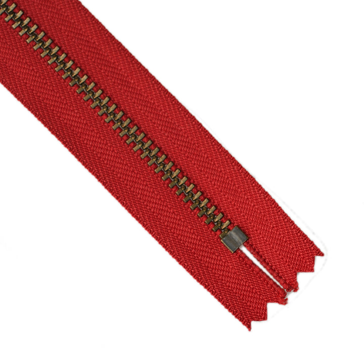 YKK METAL CLOSED-END ZIP NO.4.5 ANTIQUE GOLD COL 519 RED