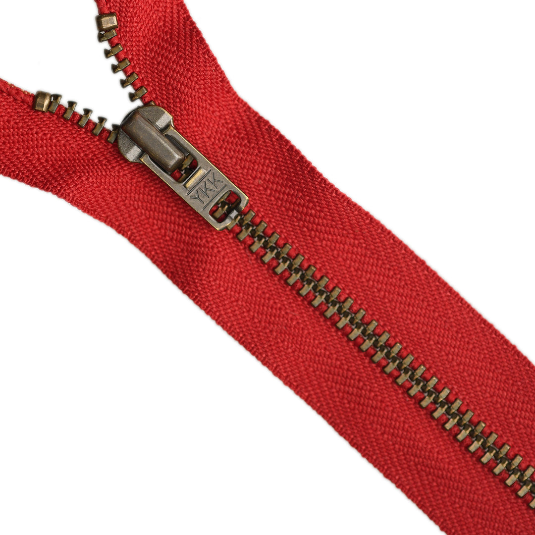 YKK METAL CLOSED-END ZIP NO.4.5 ANTIQUE GOLD COL 519 RED