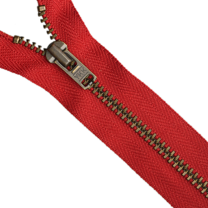 YKK METAL CLOSED-END ZIP NO.4.5 ANTIQUE GOLD COL 519 RED