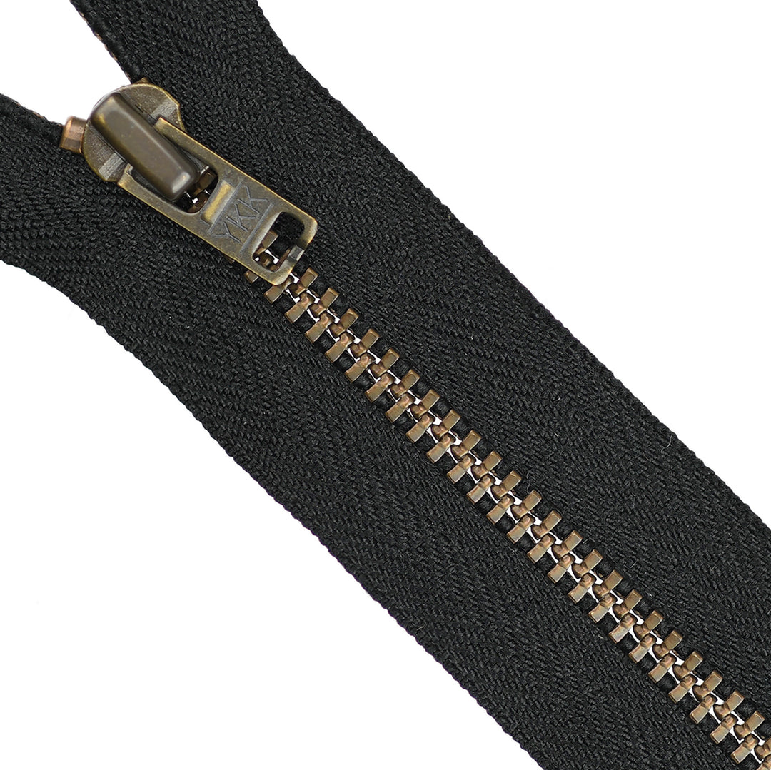 YKK METAL CLOSED-END ZIP NO.4.5 ANTIQUE GOLD COL 580 BLACK