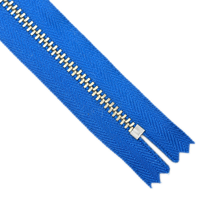 YKK METAL CLOSED-END ZIP NO.4.5 NICKEL BOARD-PULL COL 115 DEEP ROYAL BLUE