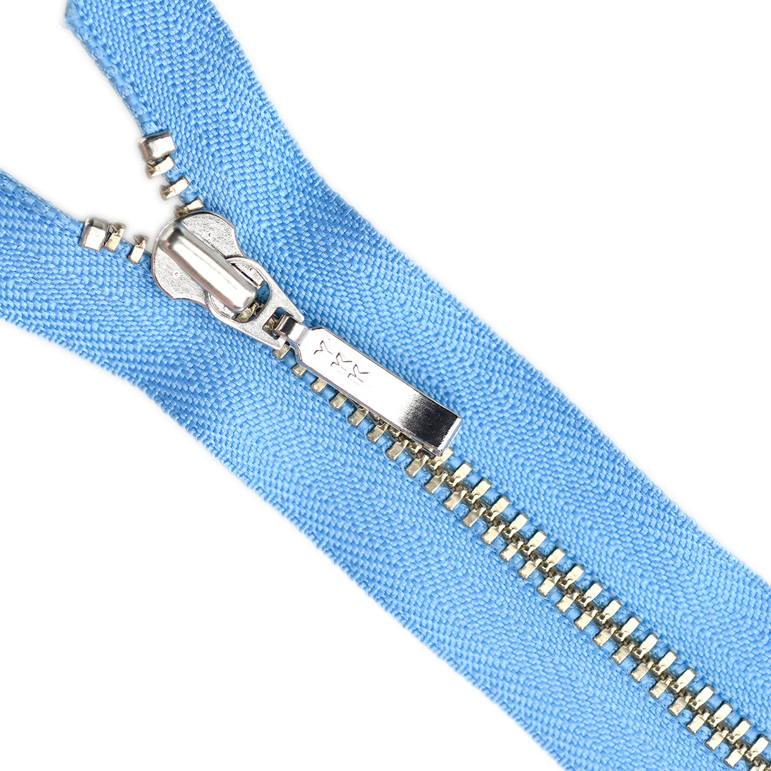 YKK METAL CLOSED-END ZIP NO.4.5 NICKEL BOARD-PULL COL 144 HYACINTH BLUE