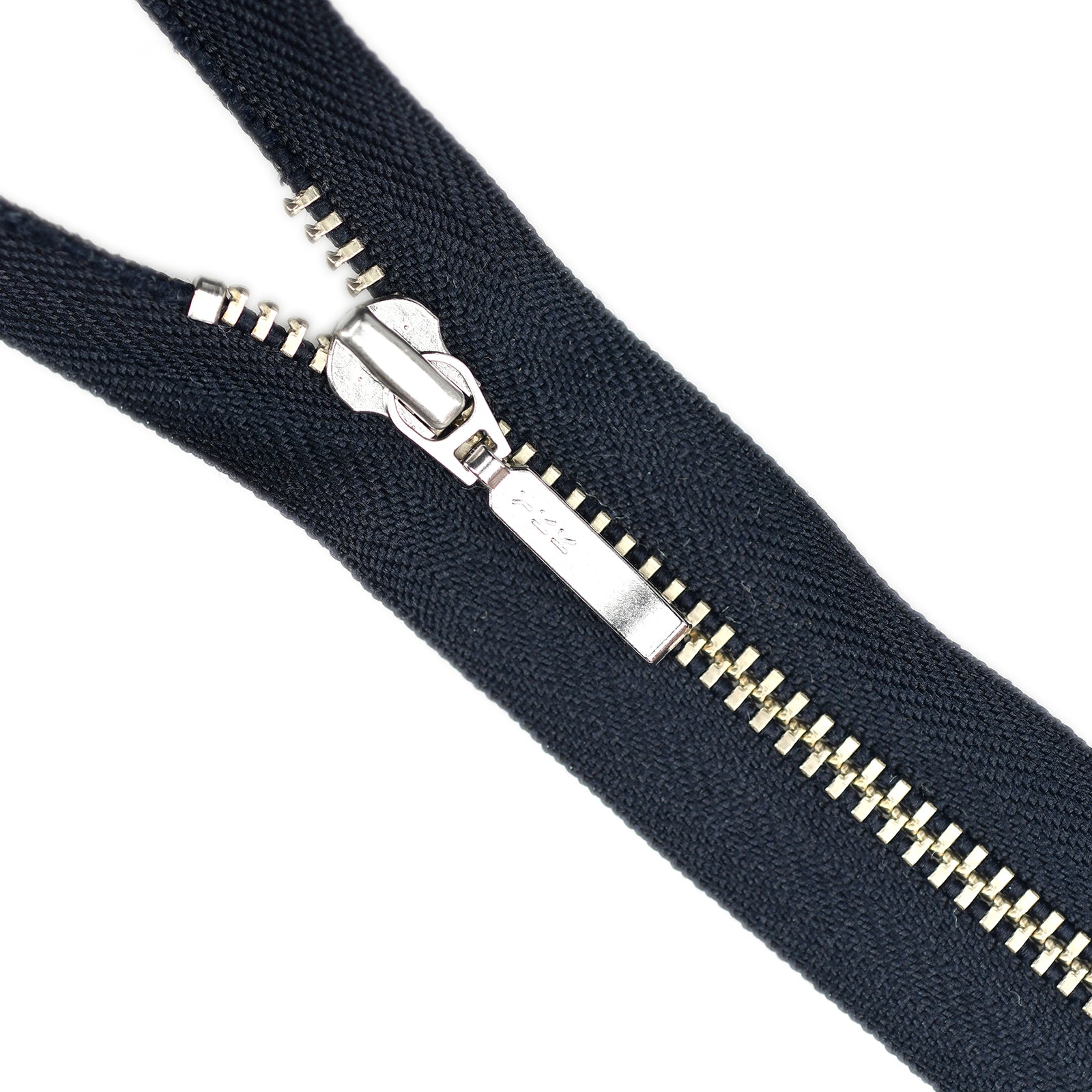 YKK metal zipper on white background