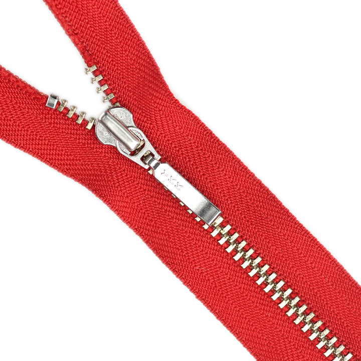 YKK METAL CLOSED-END ZIP NO.4.5 NICKEL BOARD-PULL COL 519 RED