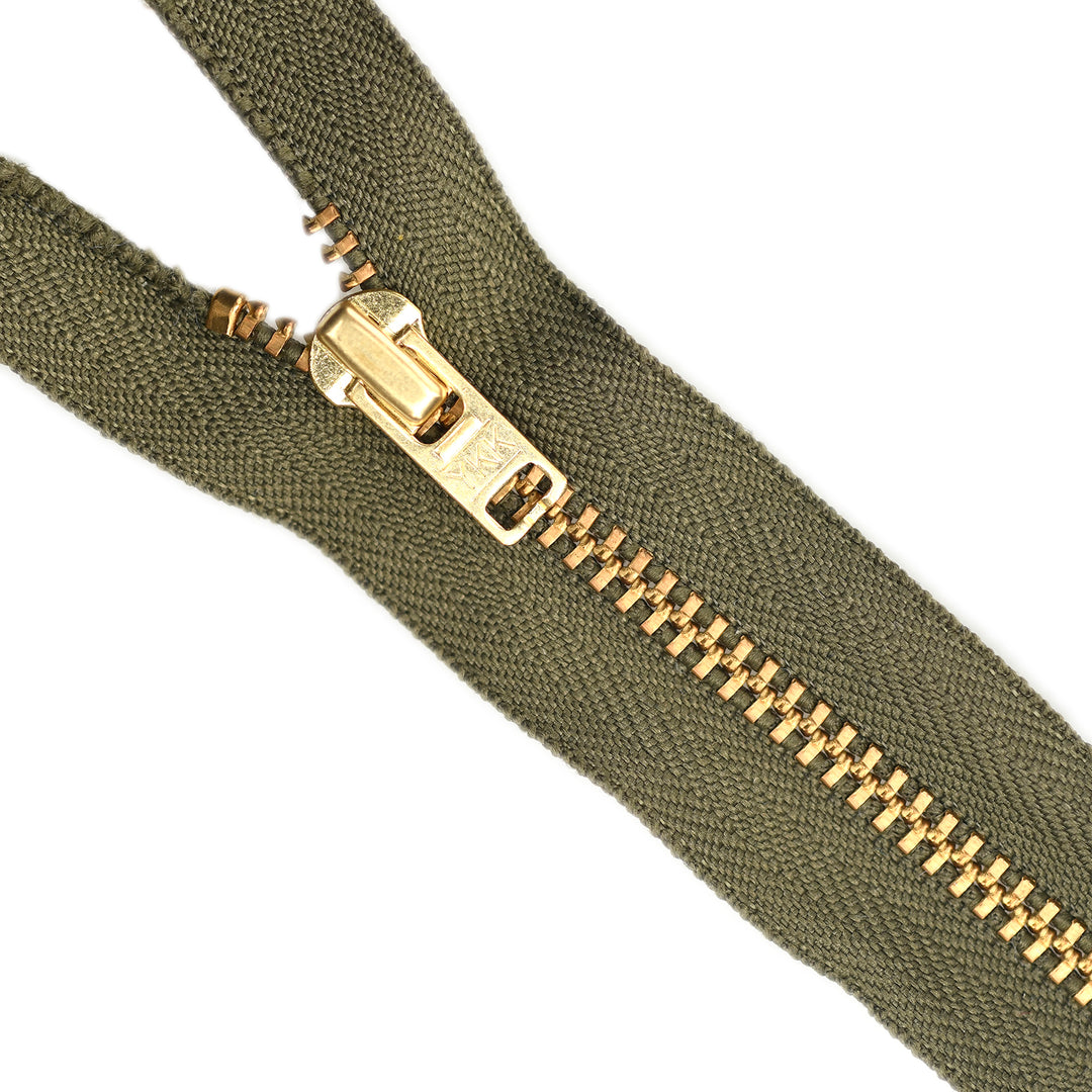 YKK METAL CLOSED-END ZIP NO.4.5 GOLD COL 565 DARK KHAKI