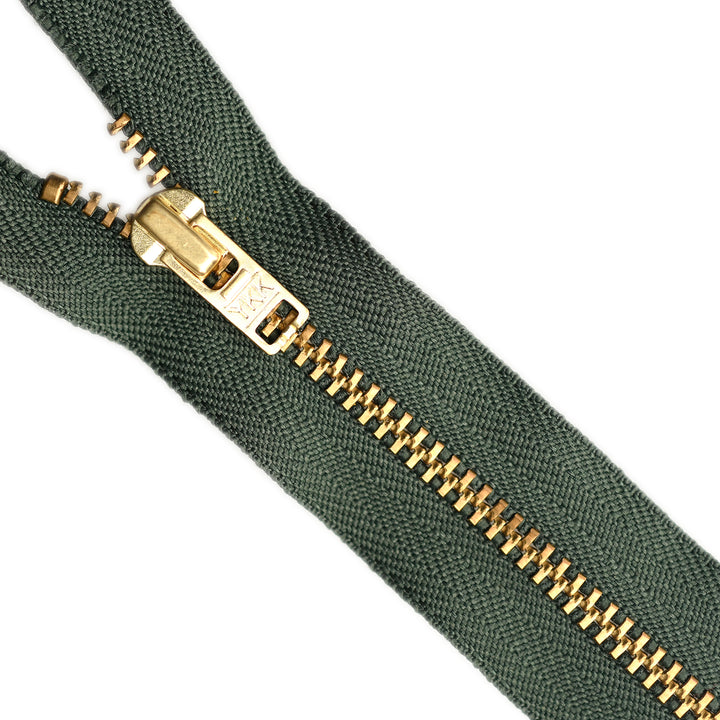 YKK METAL CLOSED-END ZIP NO.4.5 GOLD COL 567 JUNGLE GREEN