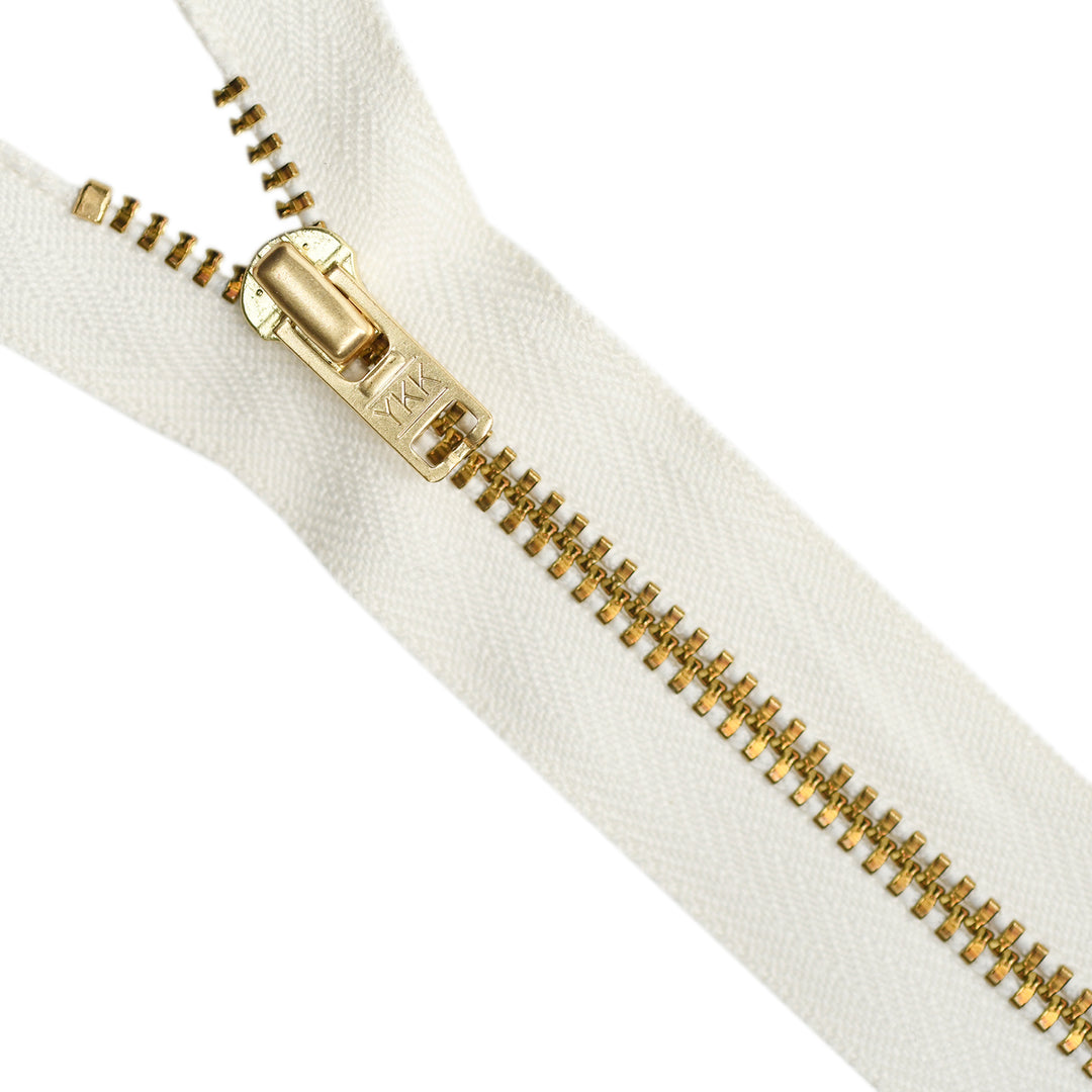 YKK metal zipper on white background