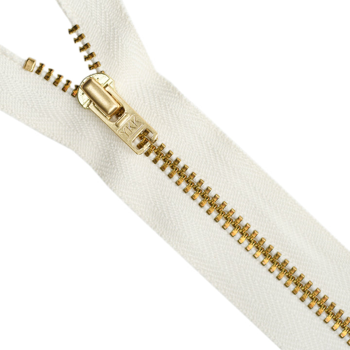 YKK metal zipper on white background