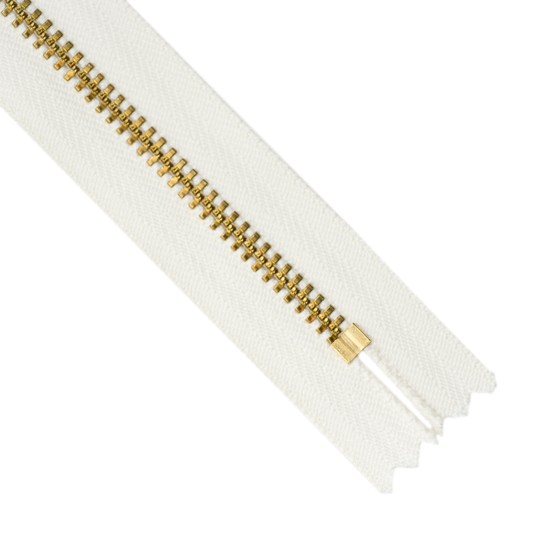 YKK metal zipper on white background