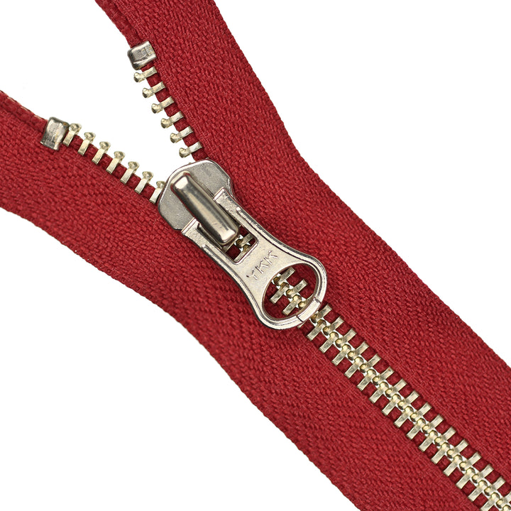 YKK METAL OPEN-END TWO-WAY ZIP NO.5 NICKEL COL 520 DARK RED