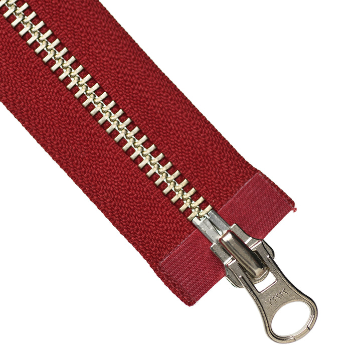 YKK METAL OPEN-END TWO-WAY ZIP NO.5 NICKEL COL 520 DARK RED