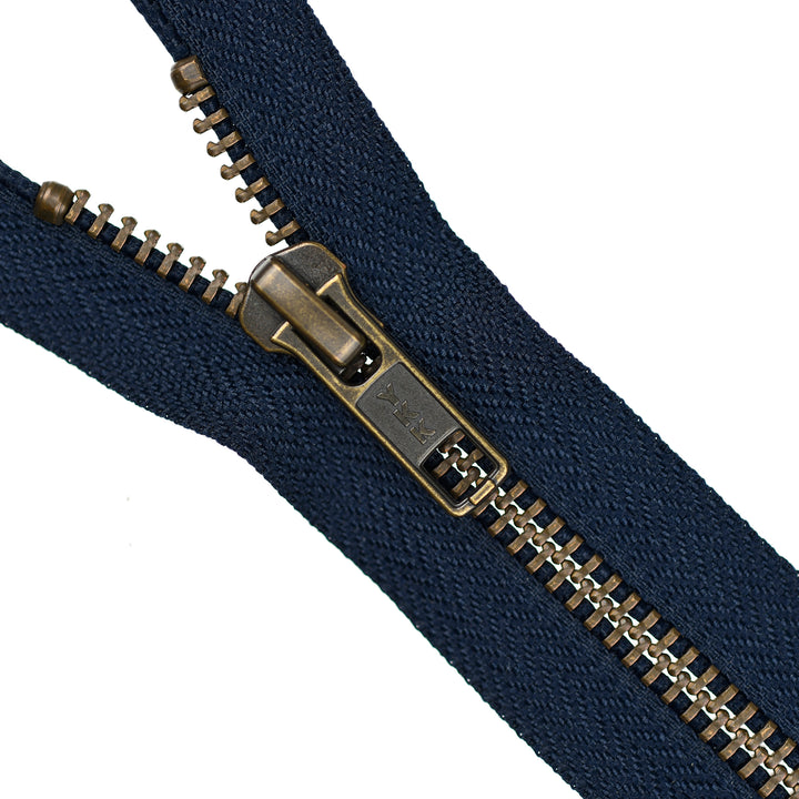 YKK METAL OPEN-END TWO-WAY ZIP NO.5 ANTIQUE GOLD COL 058 VERY DARK BLUE
