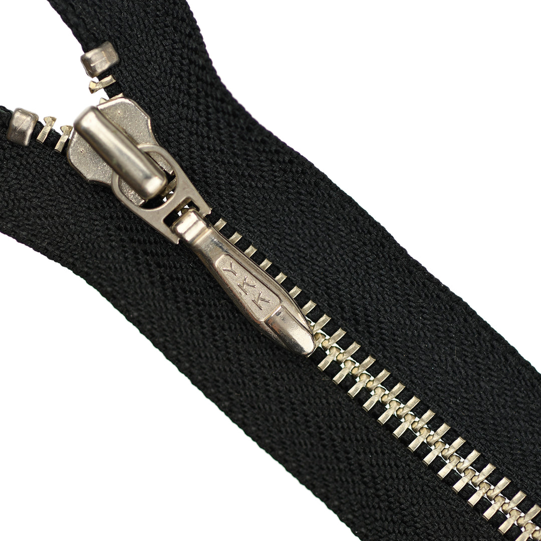 YKK METAL CLOSED-END ZIP NO.5 NICKEL TEARDROP-PULL COL 580 BLACK