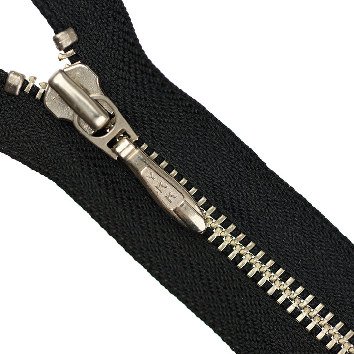 YKK METAL CLOSED-END ZIP NO.5 NICKEL TEARDROP-PULL COL 580 BLACK