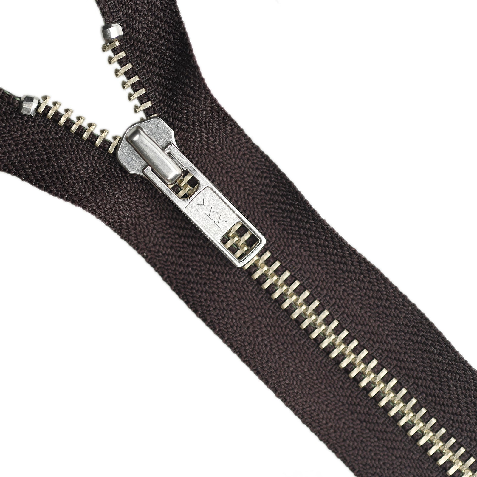 YKK Metal Zipper on White Background