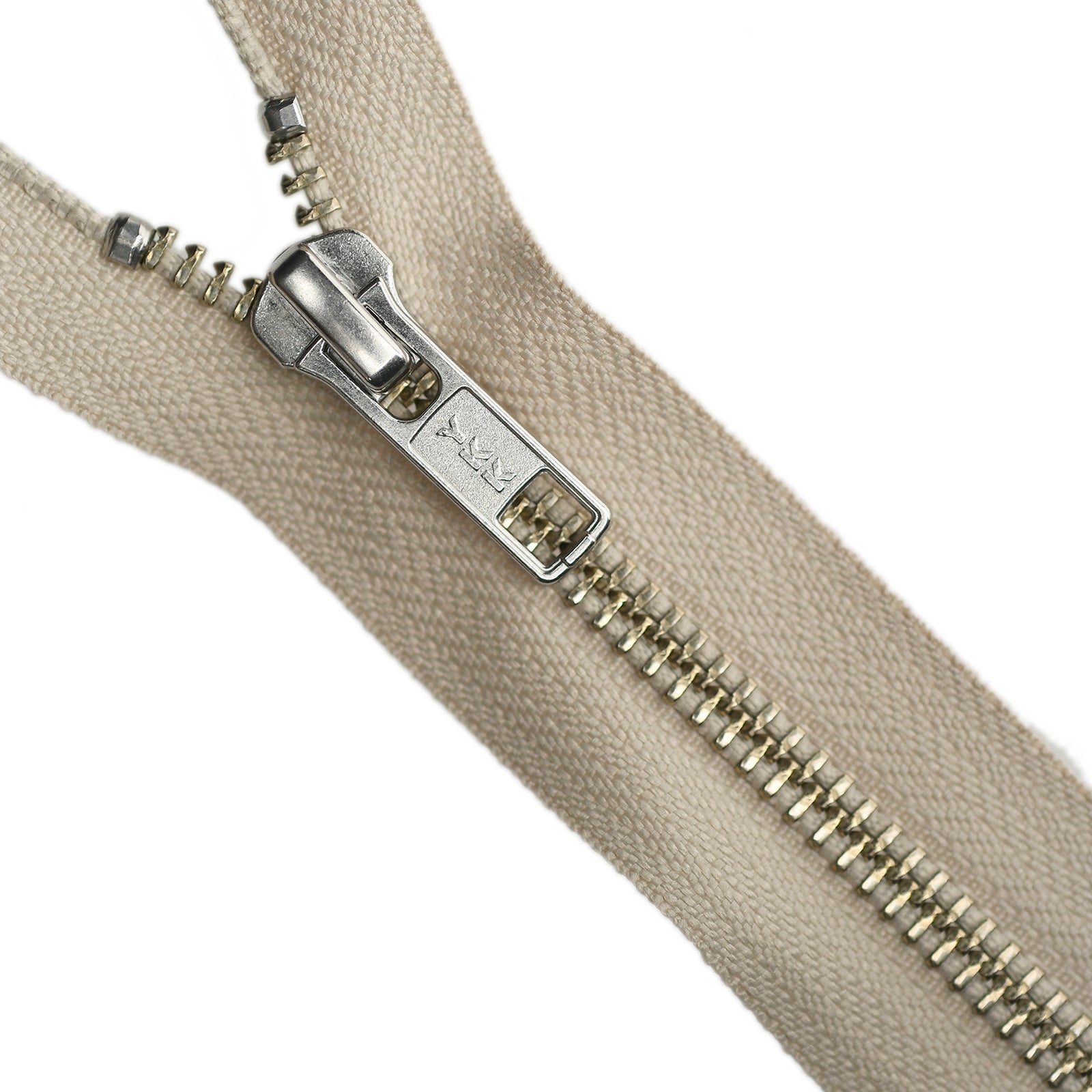 YKK Metal Zipper on White Background