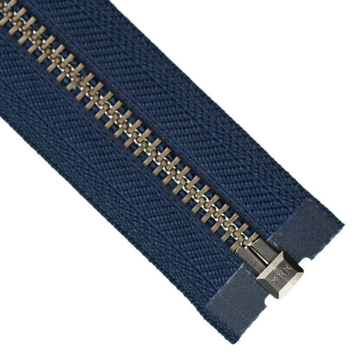 YKK METAL OPEN-END ZIP NO.8 ANTIQUE NICKEL COL 058 VERY DARK BLUE